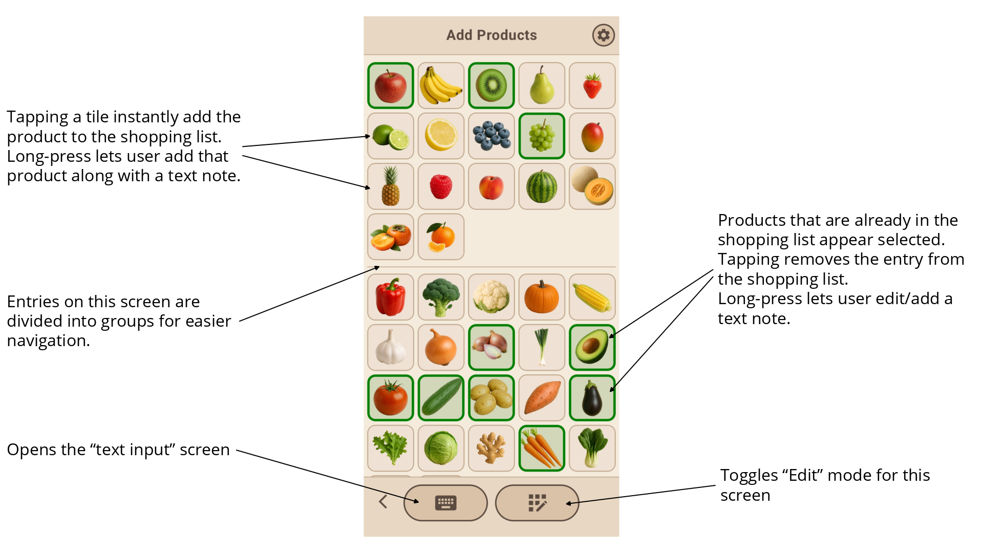 screenshot of Add Products screen